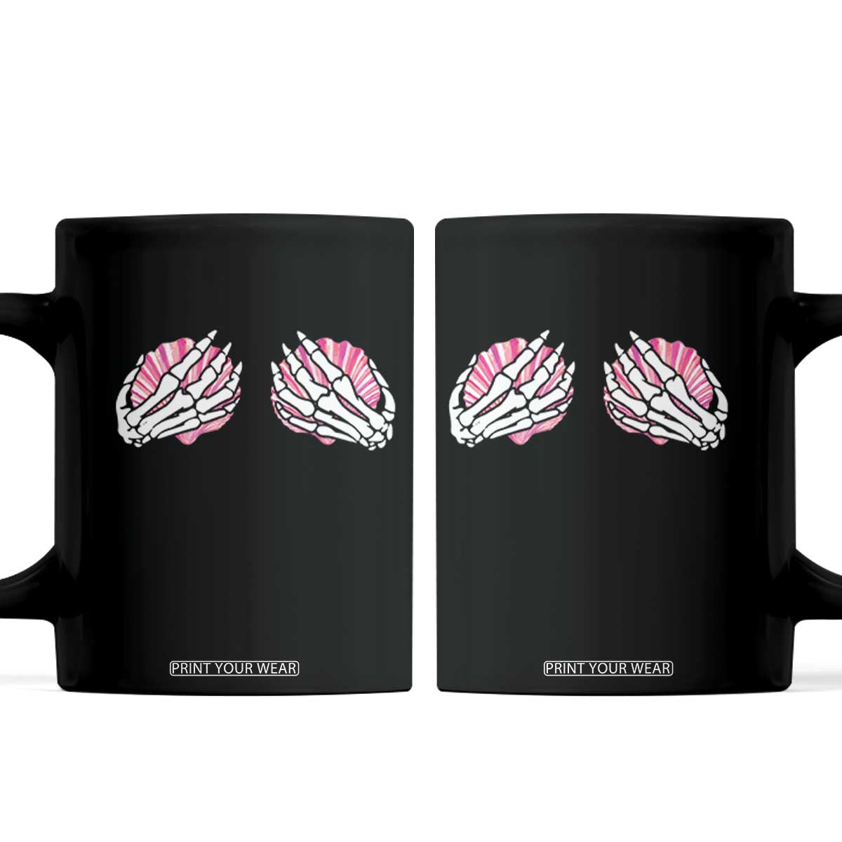 Funny Skeleton Hands Seashell Bikini Halloween Beach Coffee Mug TS11 Black Print Your Wear