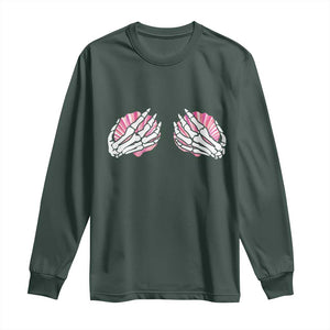 Funny Skeleton Hands Seashell Bikini Halloween Beach Long Sleeve Shirt TS11 Dark Forest Green Print Your Wear