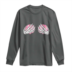 Funny Skeleton Hands Seashell Bikini Halloween Beach Long Sleeve Shirt TS11 Dark Heather Print Your Wear
