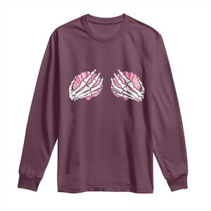 Funny Skeleton Hands Seashell Bikini Halloween Beach Long Sleeve Shirt TS11 Maroon Print Your Wear