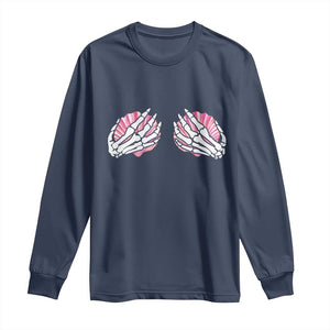 Funny Skeleton Hands Seashell Bikini Halloween Beach Long Sleeve Shirt TS11 Navy Print Your Wear