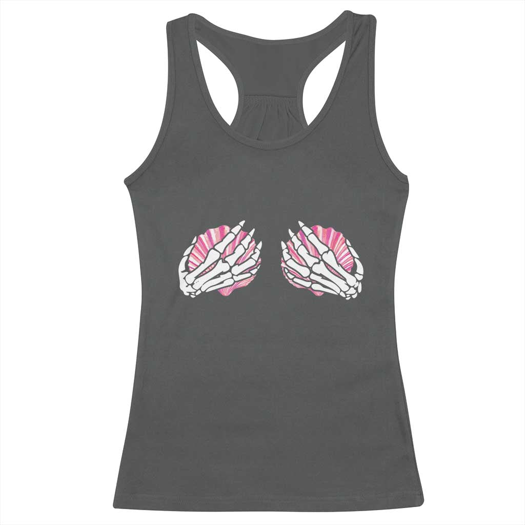 Funny Skeleton Hands Seashell Bikini Halloween Beach Racerback Tank Top TS11 Dark Heather Print Your Wear