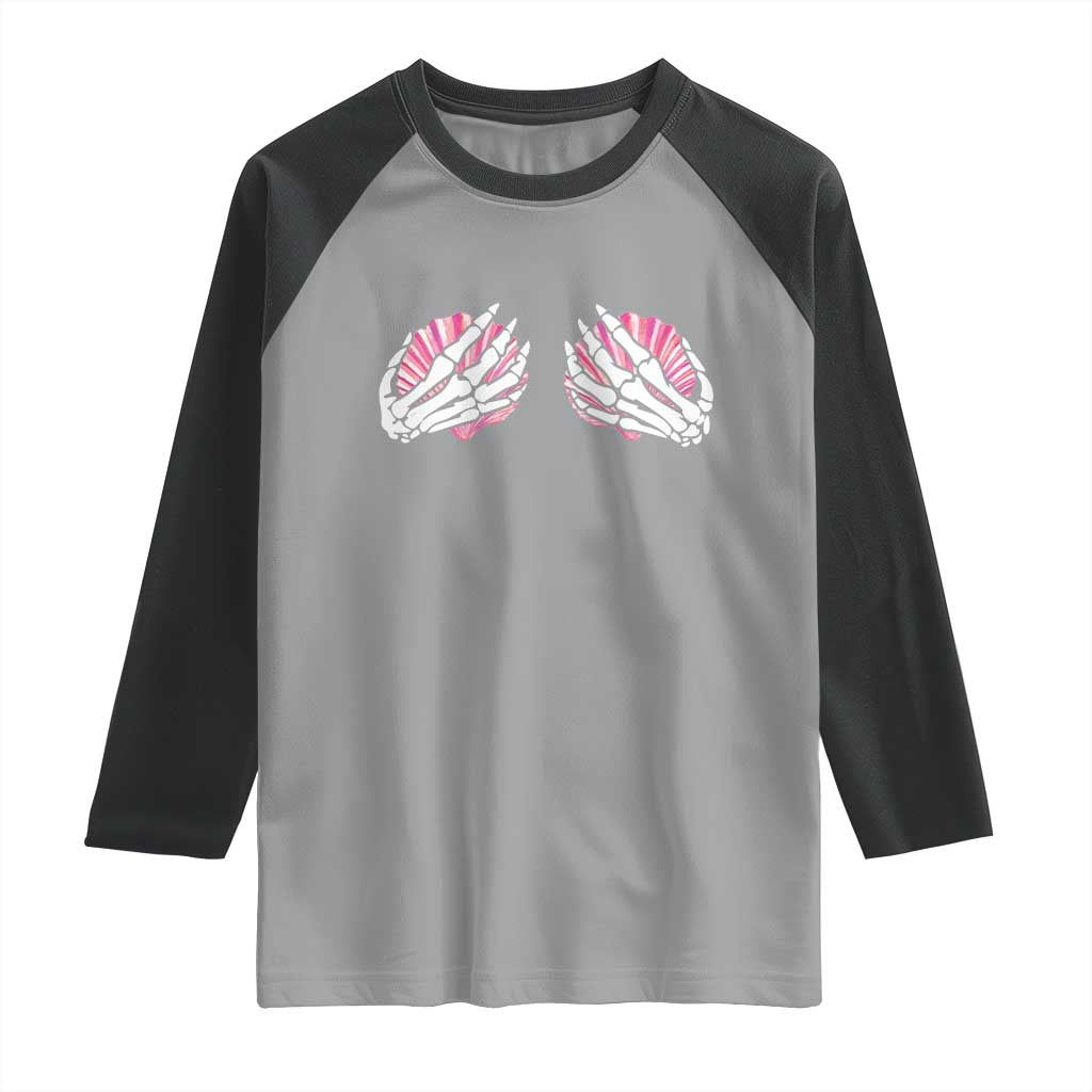 Funny Skeleton Hands Seashell Bikini Halloween Beach Raglan Shirt TS11 Sport Gray Black Print Your Wear