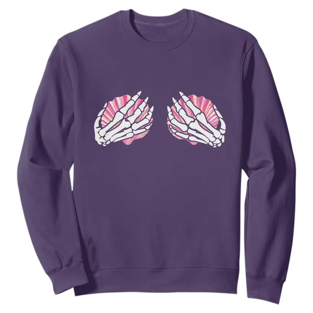 Funny Skeleton Hands Seashell Bikini Halloween Beach Sweatshirt TS11 Purple Print Your Wear