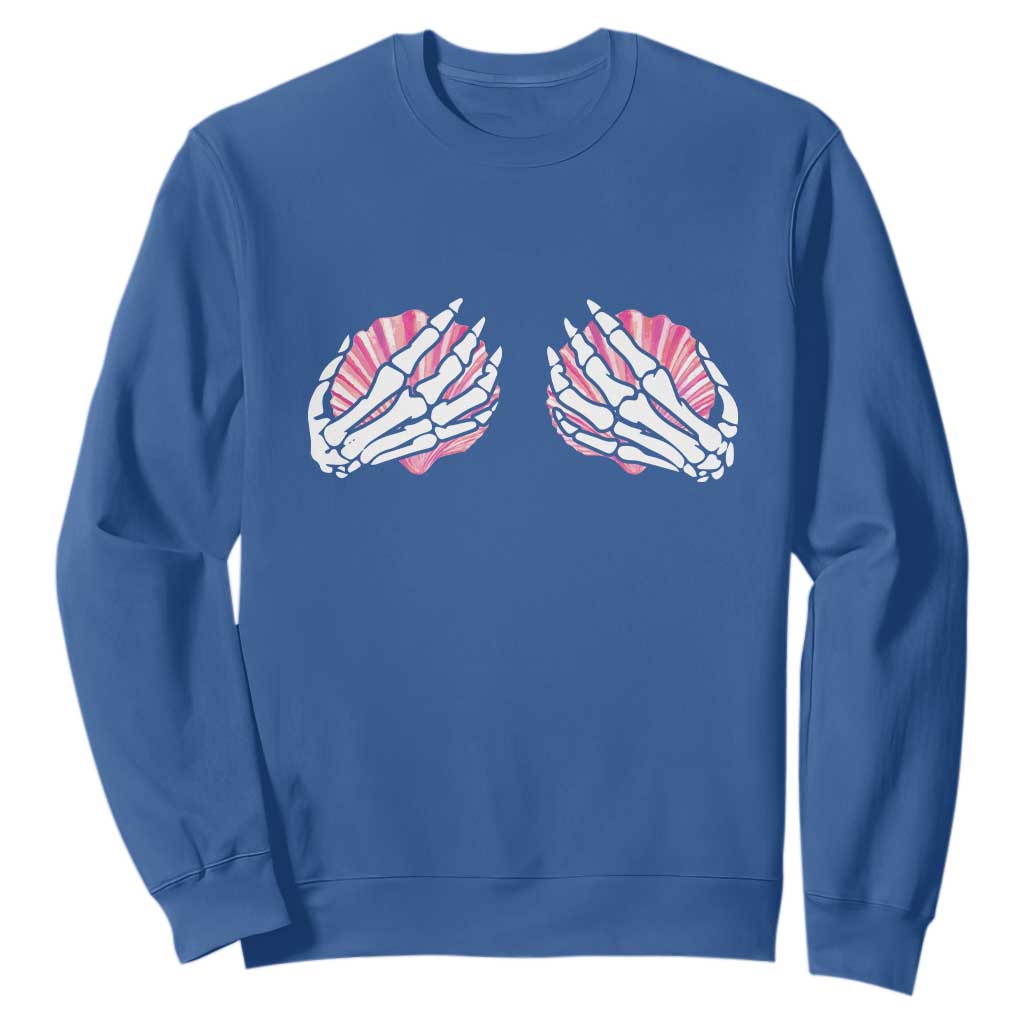 Funny Skeleton Hands Seashell Bikini Halloween Beach Sweatshirt TS11 Royal Blue Print Your Wear