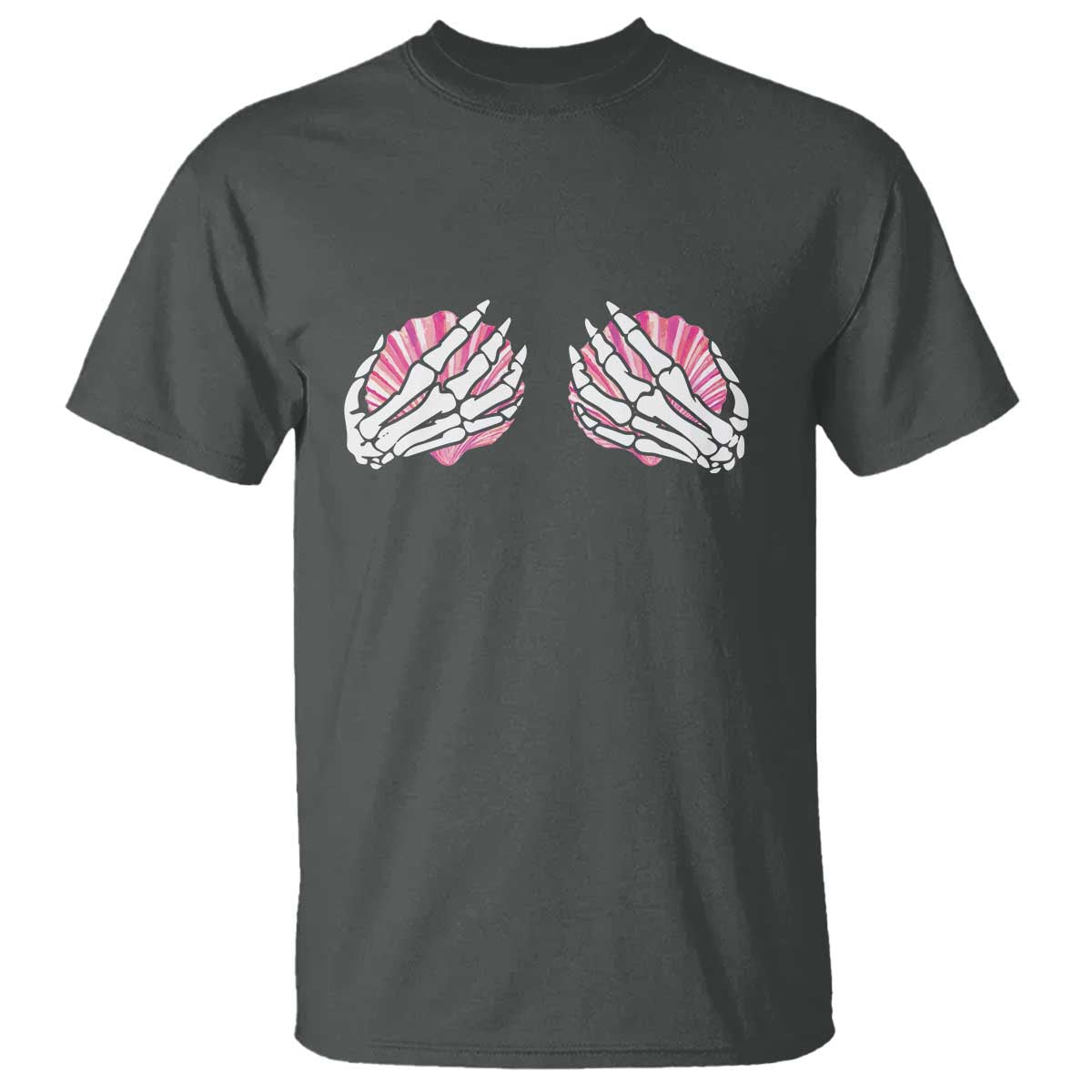 Funny Skeleton Hands Seashell Bikini Halloween Beach T Shirt TS11 Dark Heather Print Your Wear