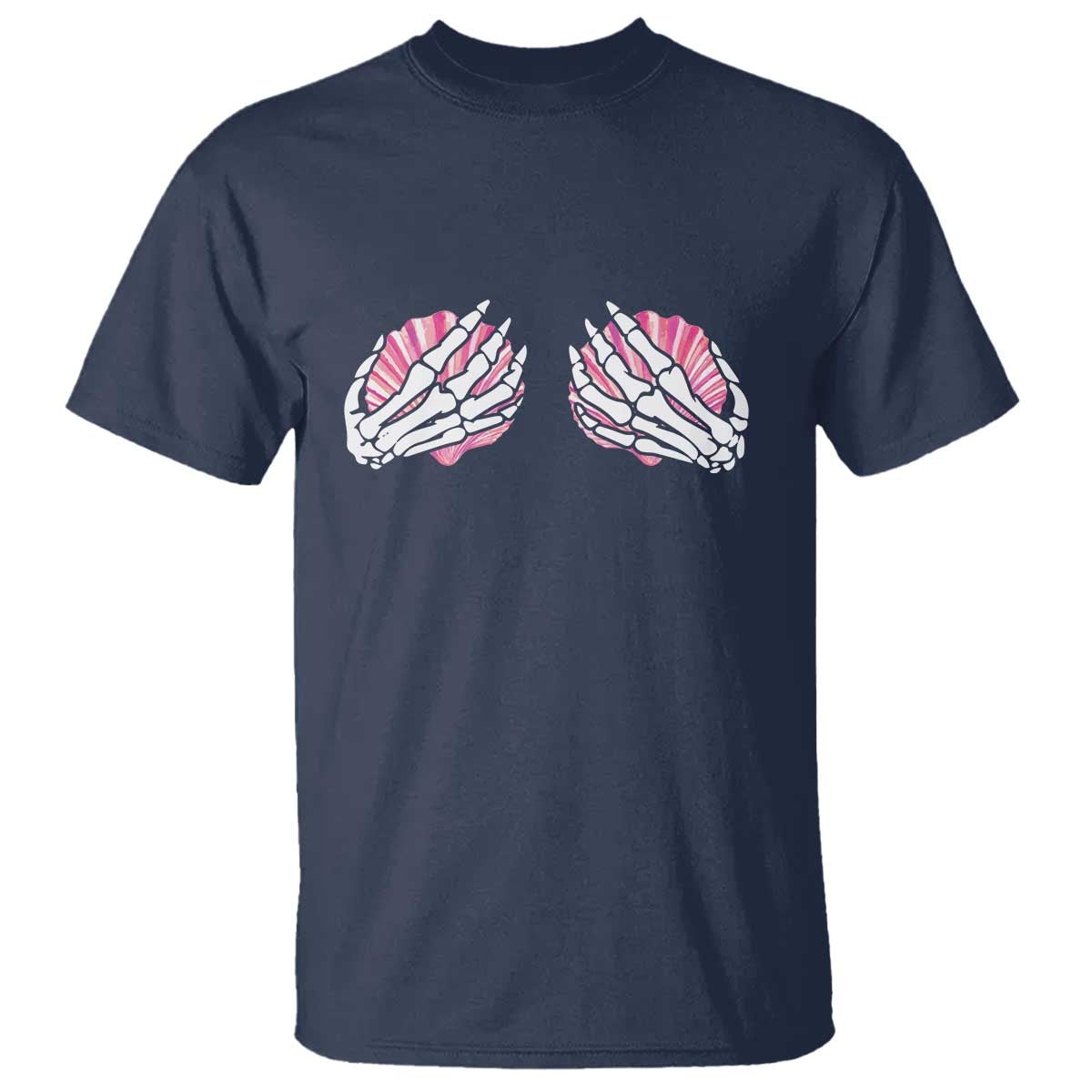 Funny Skeleton Hands Seashell Bikini Halloween Beach T Shirt TS11 Navy Print Your Wear