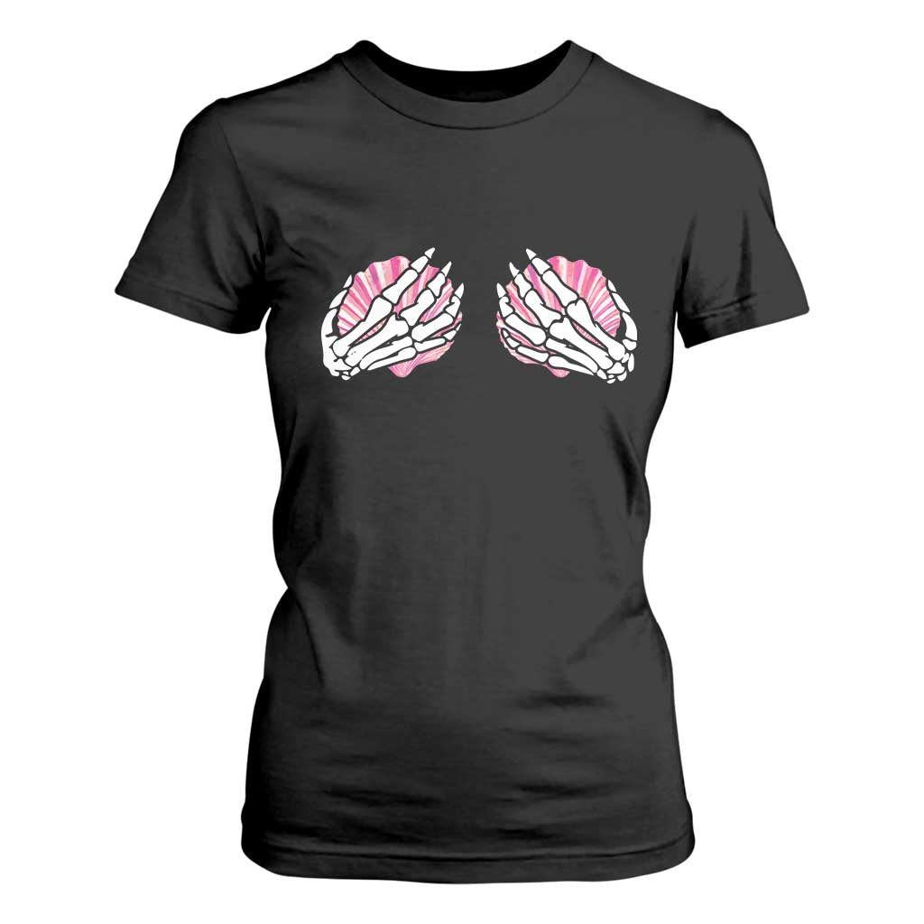 Funny Skeleton Hands Seashell Bikini Halloween Beach T Shirt For Women TS11 Black Print Your Wear