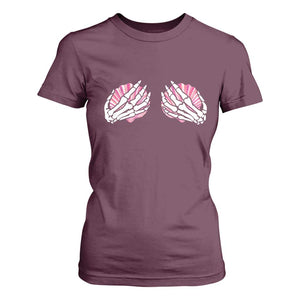Funny Skeleton Hands Seashell Bikini Halloween Beach T Shirt For Women TS11 Maroon Print Your Wear