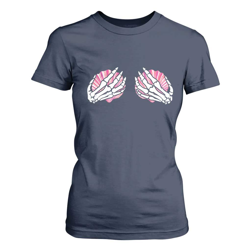 Funny Skeleton Hands Seashell Bikini Halloween Beach T Shirt For Women TS11 Navy Print Your Wear
