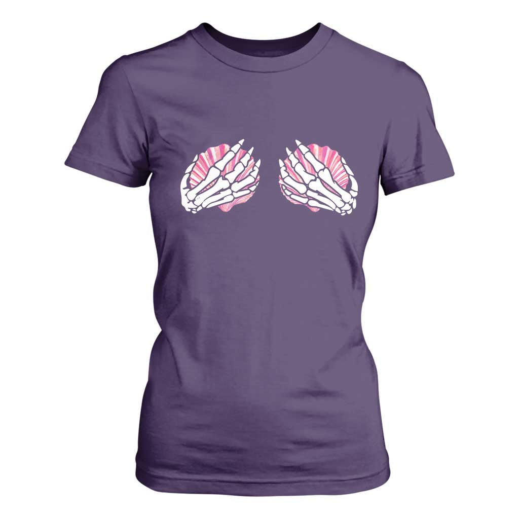 Funny Skeleton Hands Seashell Bikini Halloween Beach T Shirt For Women TS11 Purple Print Your Wear
