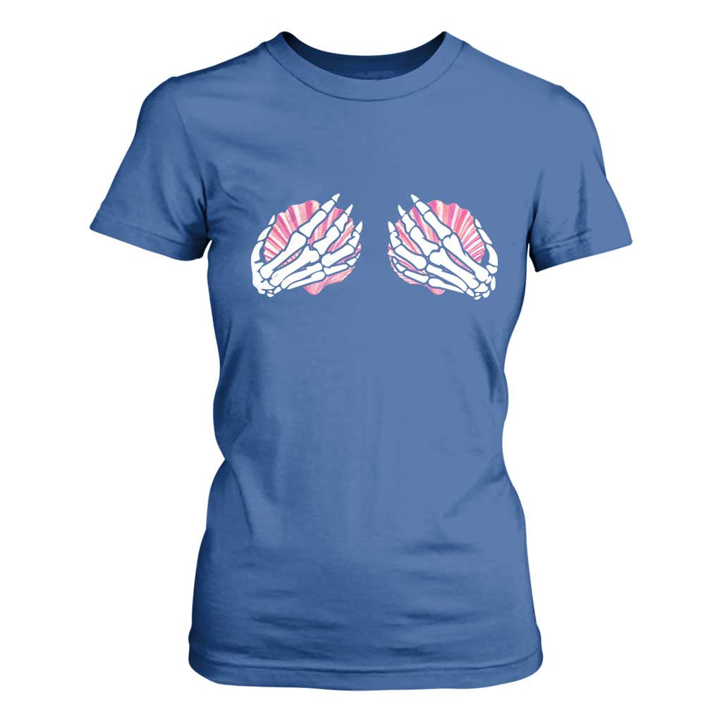 Funny Skeleton Hands Seashell Bikini Halloween Beach T Shirt For Women TS11 Royal Blue Print Your Wear