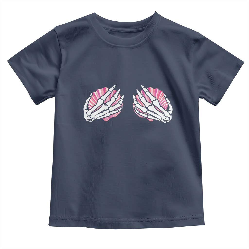 Funny Skeleton Hands Seashell Bikini Halloween Beach Toddler T Shirt TS11 Navy Print Your Wear