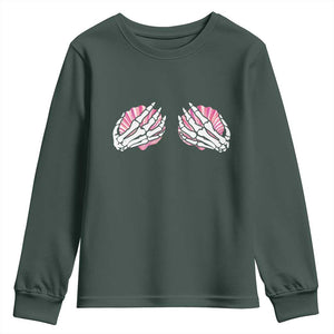 Funny Skeleton Hands Seashell Bikini Halloween Beach Youth Sweatshirt TS11 Dark Forest Green Print Your Wear