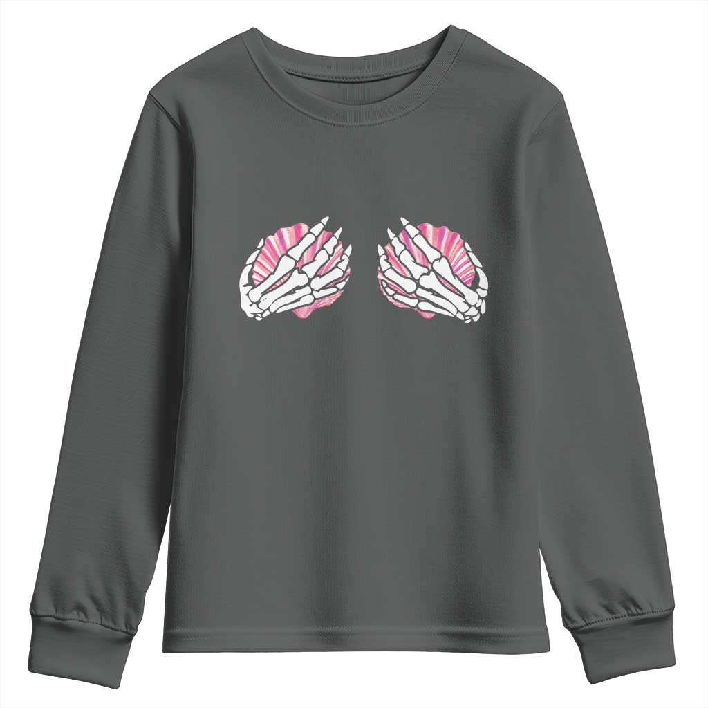 Funny Skeleton Hands Seashell Bikini Halloween Beach Youth Sweatshirt TS11 Dark Heather Print Your Wear