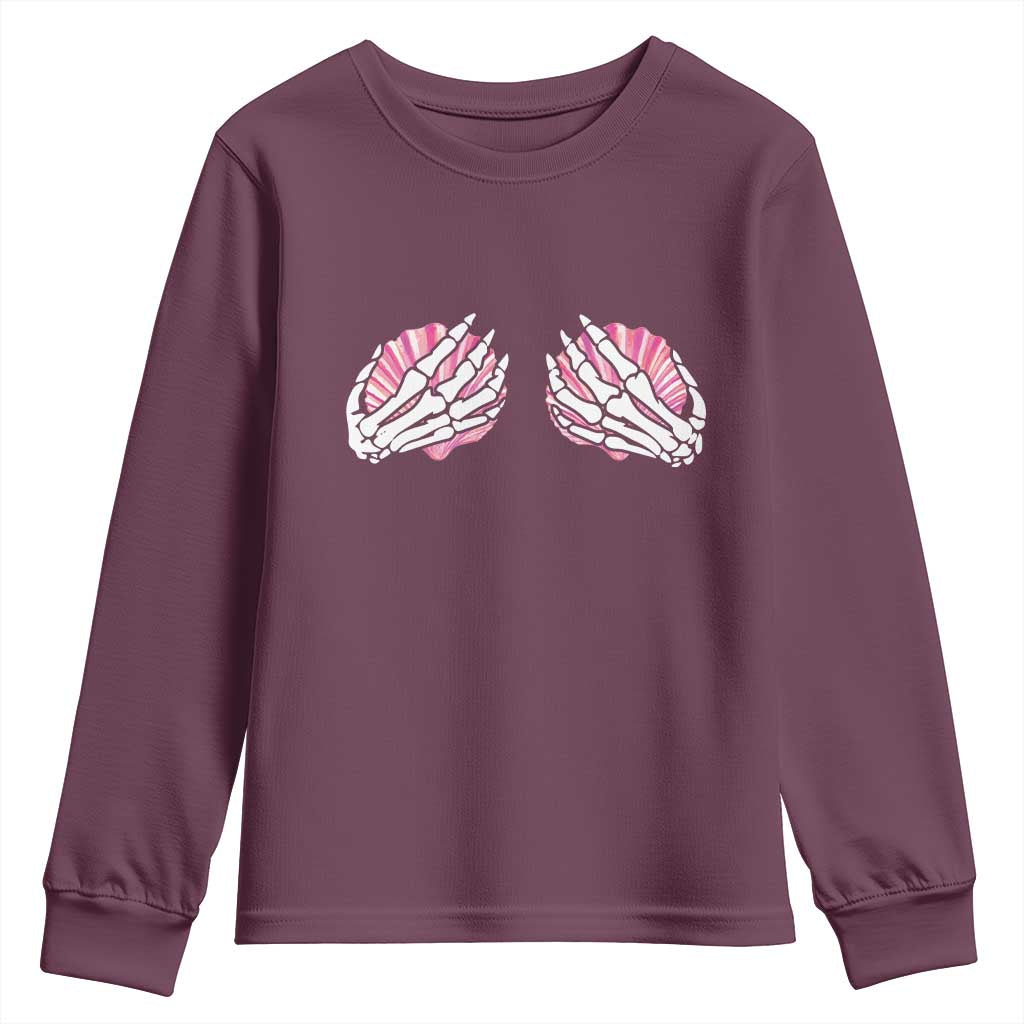 Funny Skeleton Hands Seashell Bikini Halloween Beach Youth Sweatshirt TS11 Maroon Print Your Wear