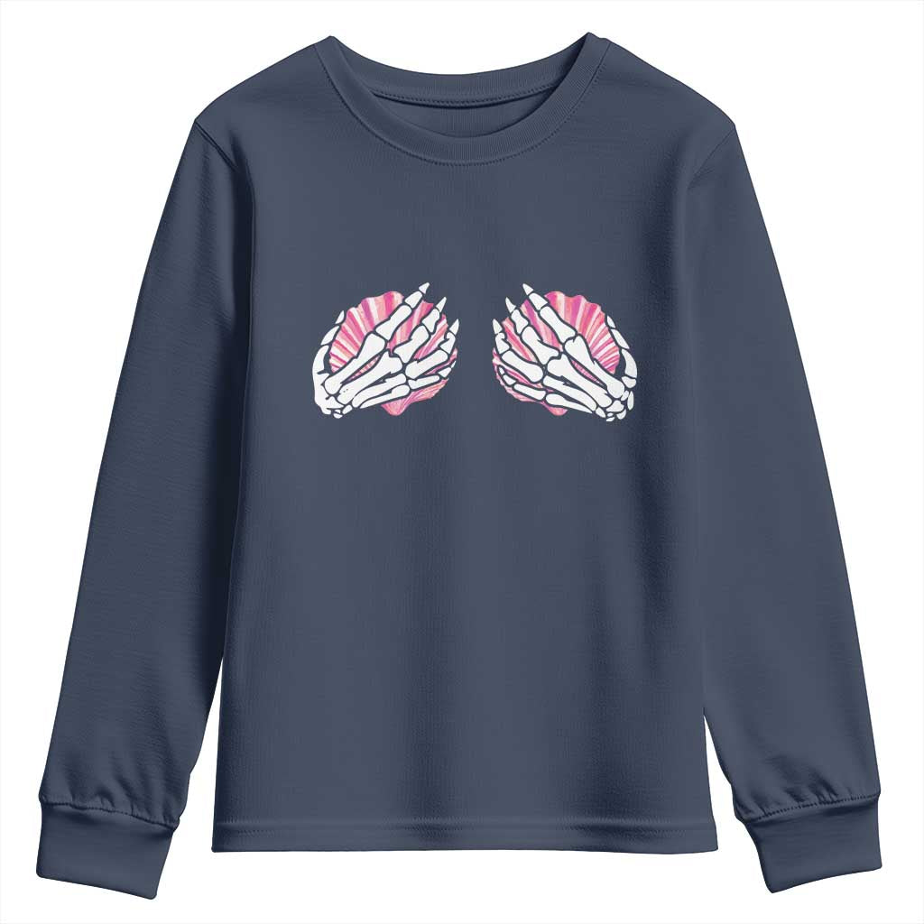 Funny Skeleton Hands Seashell Bikini Halloween Beach Youth Sweatshirt TS11 Navy Print Your Wear