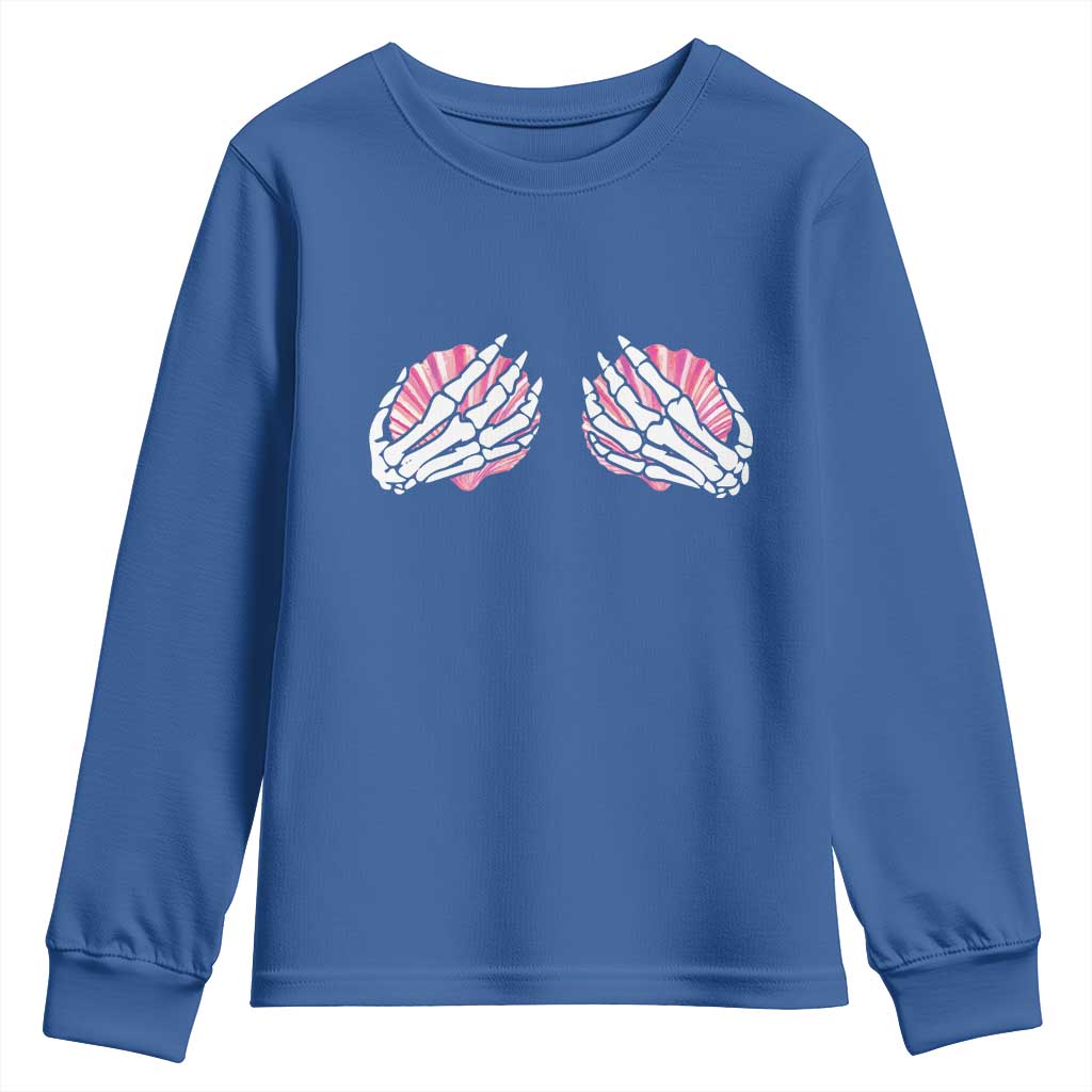 Funny Skeleton Hands Seashell Bikini Halloween Beach Youth Sweatshirt TS11 Royal Blue Print Your Wear