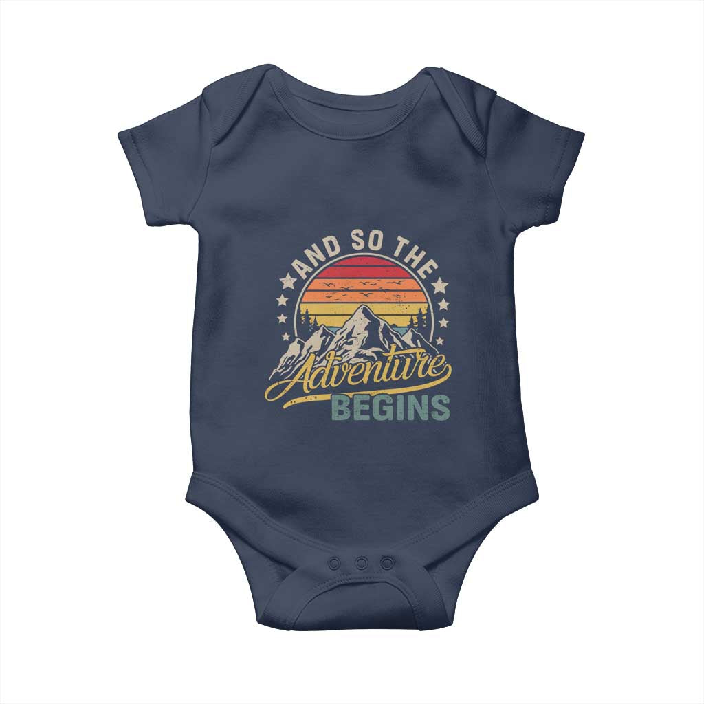 And So The Adventure Begins Baby Onesie Camping Hiking Lover TS11 Navy Print Your Wear