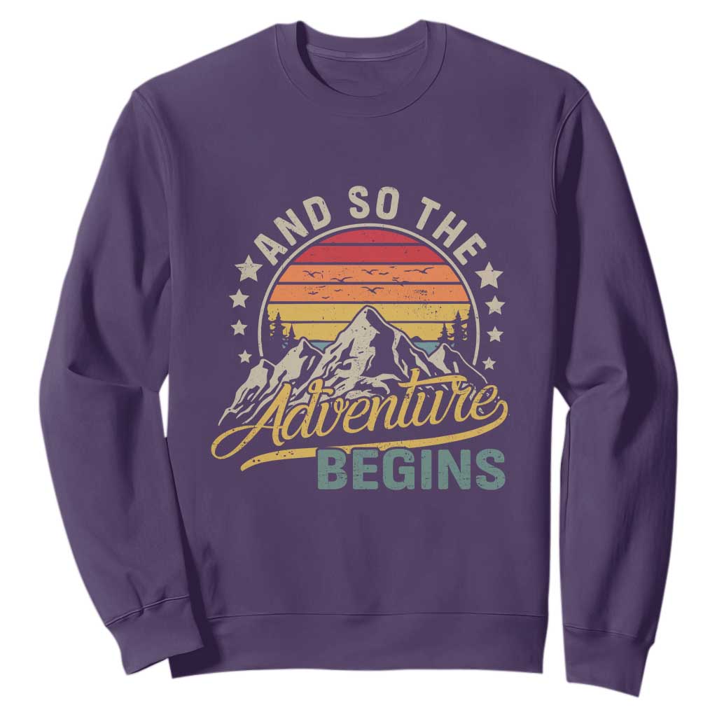 And So The Adventure Begins Sweatshirt Camping Hiking Lover TS11 Purple Print Your Wear