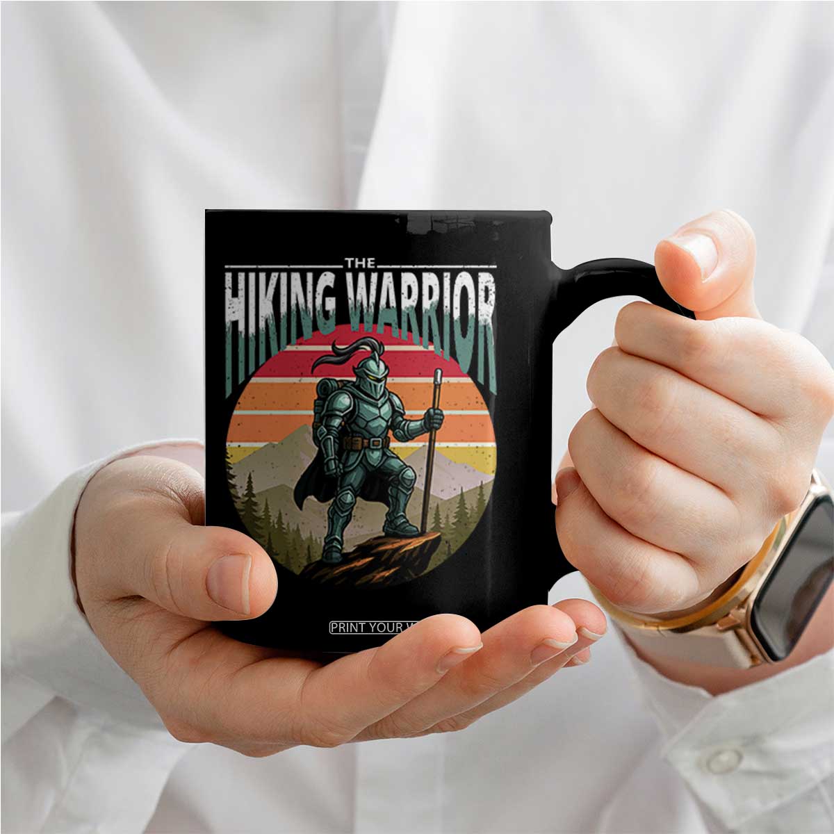 Funny Mountain Hikers Coffee Mug The Hiking Warrior Retro Forest Sunset TS11 Print Your Wear