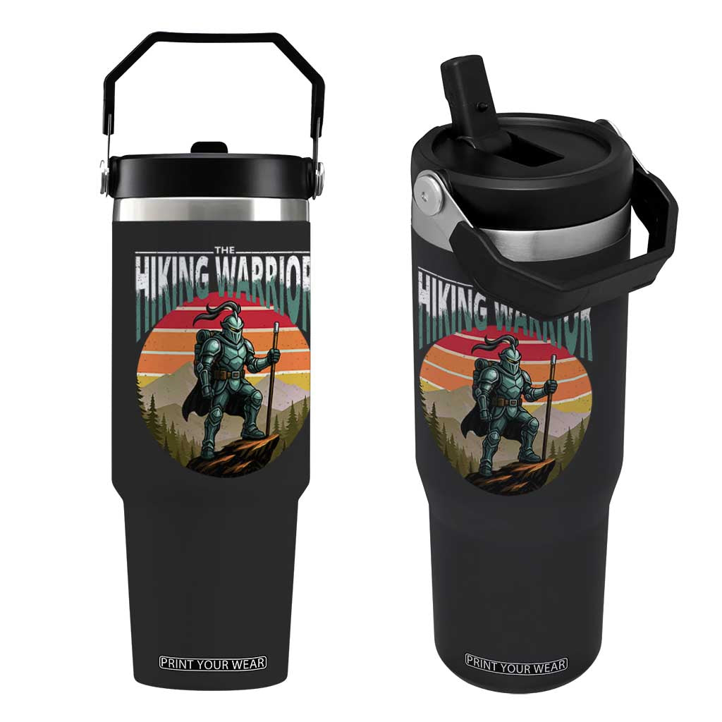 Funny Mountain Hikers Flip Straw Tumbler The Hiking Warrior Retro Forest Sunset TS11 One Size: 30 oz Black Print Your Wear