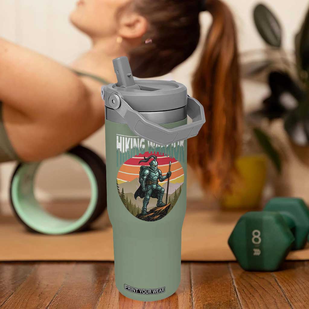 Funny Mountain Hikers Flip Straw Tumbler The Hiking Warrior Retro Forest Sunset TS11 One Size: 30 oz Moss Green Print Your Wear