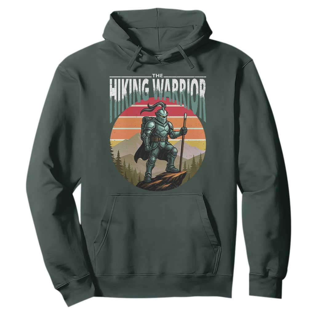 Funny Mountain Hikers Hoodie The Hiking Warrior Retro Forest Sunset TS11 Dark Forest Green Print Your Wear