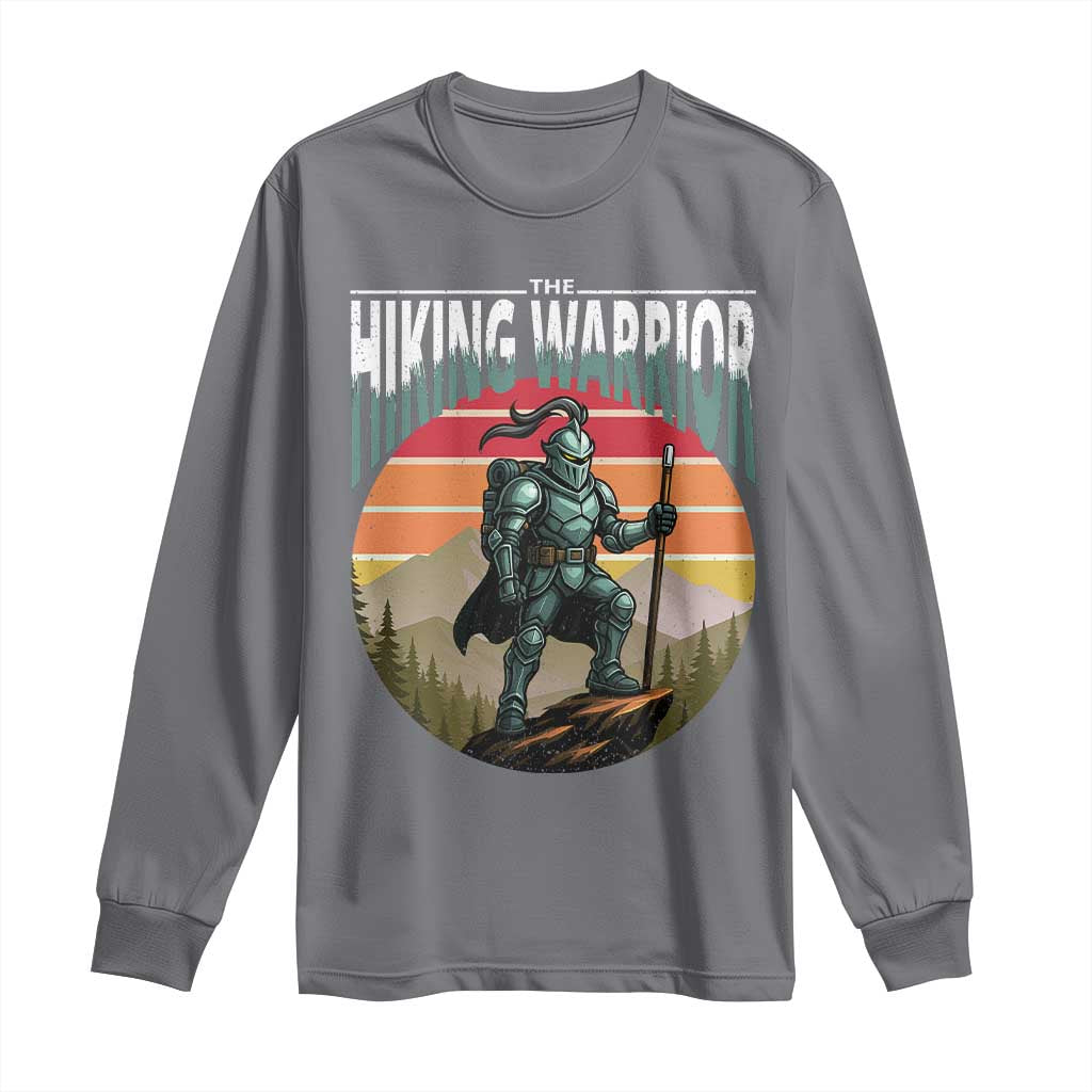 Funny Mountain Hikers Long Sleeve Shirt The Hiking Warrior Retro Forest Sunset TS11 Charcoal Print Your Wear