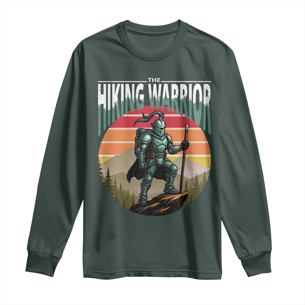 Funny Mountain Hikers Long Sleeve Shirt The Hiking Warrior Retro Forest Sunset TS11 Dark Forest Green Print Your Wear