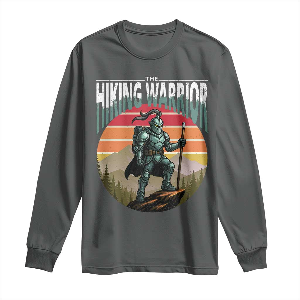 Funny Mountain Hikers Long Sleeve Shirt The Hiking Warrior Retro Forest Sunset TS11 Dark Heather Print Your Wear