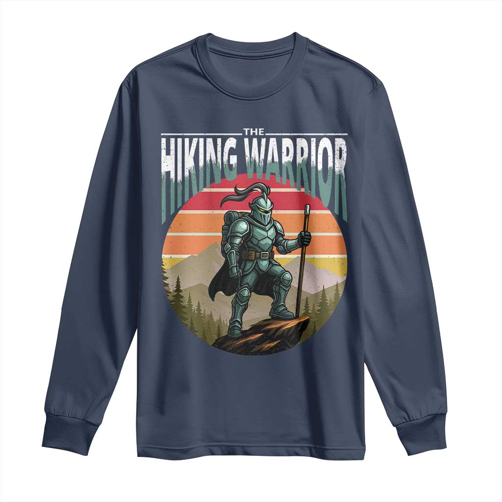 Funny Mountain Hikers Long Sleeve Shirt The Hiking Warrior Retro Forest Sunset TS11 Navy Print Your Wear
