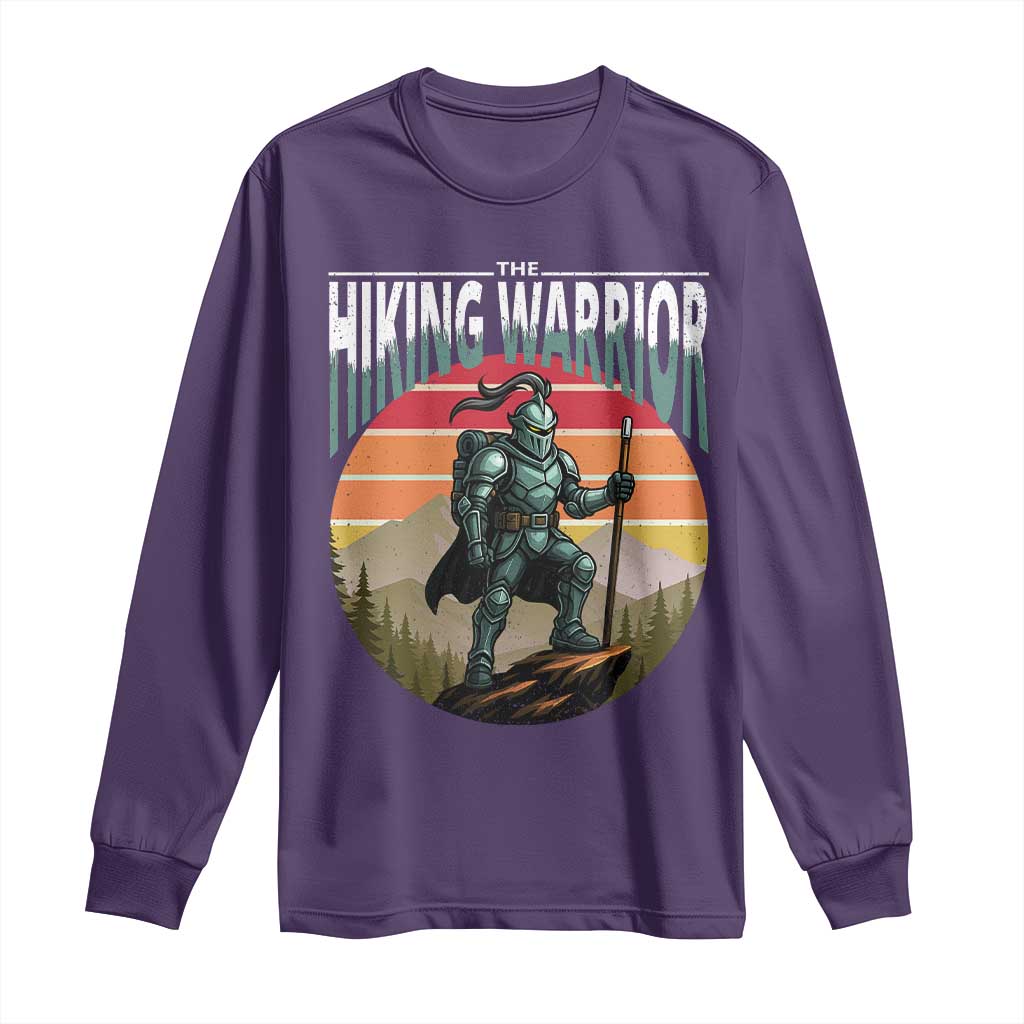 Funny Mountain Hikers Long Sleeve Shirt The Hiking Warrior Retro Forest Sunset TS11 Purple Print Your Wear