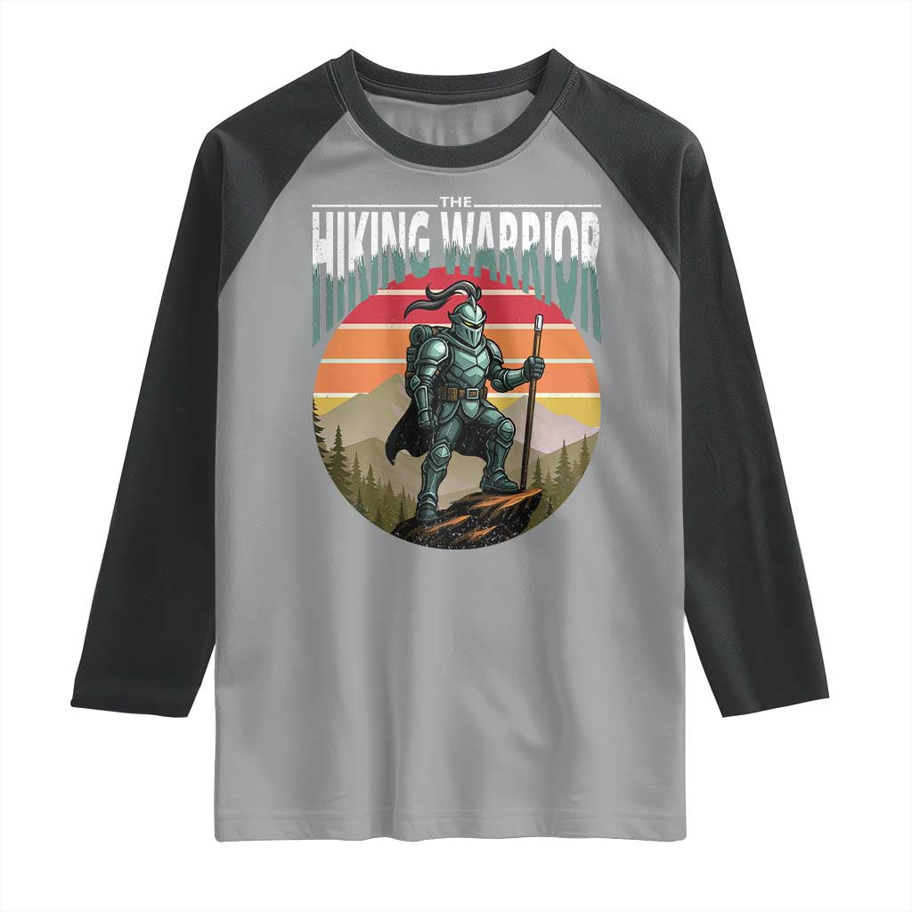 Funny Mountain Hikers Raglan Shirt The Hiking Warrior Retro Forest Sunset TS11 Sport Gray Black Print Your Wear