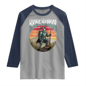 Funny Mountain Hikers Raglan Shirt The Hiking Warrior Retro Forest Sunset TS11 Sport Gray Navy Print Your Wear