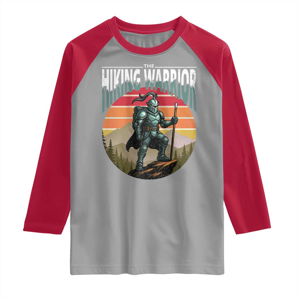 Funny Mountain Hikers Raglan Shirt The Hiking Warrior Retro Forest Sunset TS11 Sport Gray Red Print Your Wear
