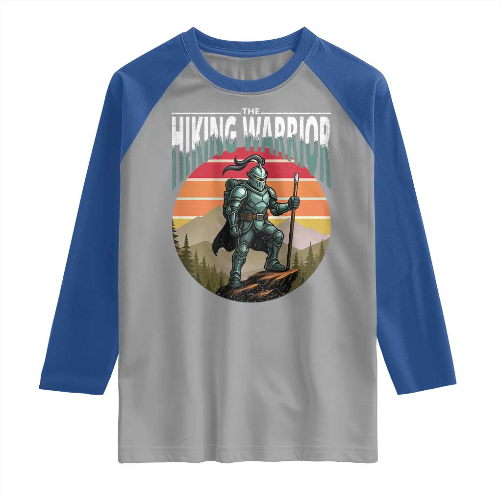 Funny Mountain Hikers Raglan Shirt The Hiking Warrior Retro Forest Sunset TS11 Sport Gray Royal Print Your Wear