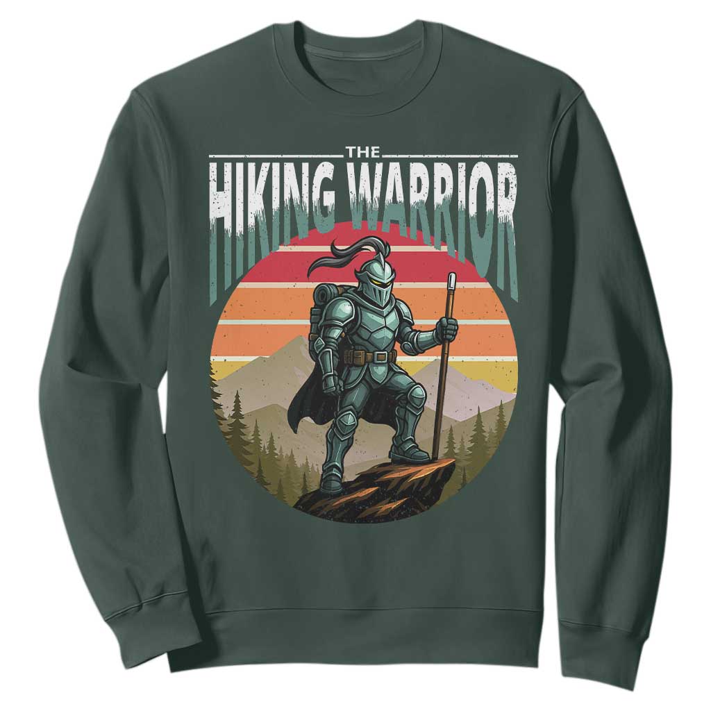 Funny Mountain Hikers Sweatshirt The Hiking Warrior Retro Forest Sunset TS11 Dark Forest Green Print Your Wear