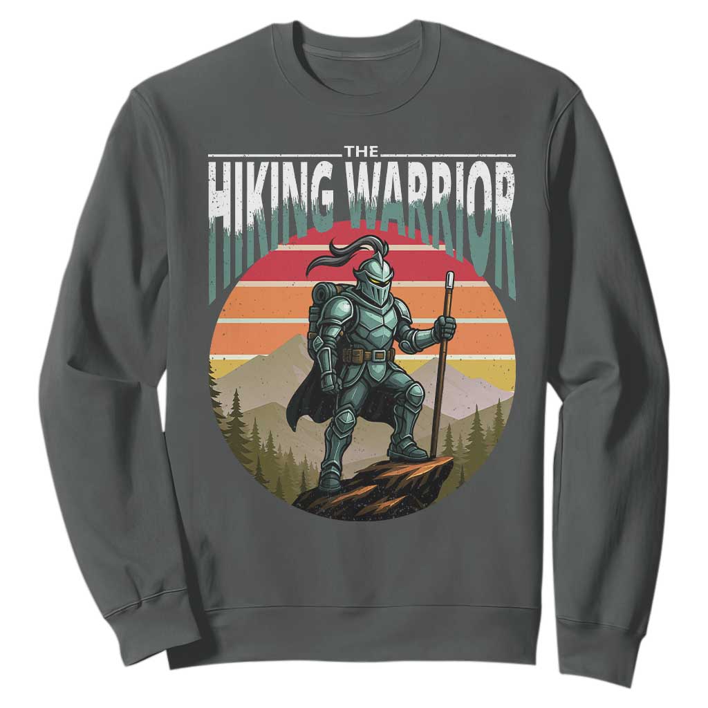 Funny Mountain Hikers Sweatshirt The Hiking Warrior Retro Forest Sunset TS11 Dark Heather Print Your Wear