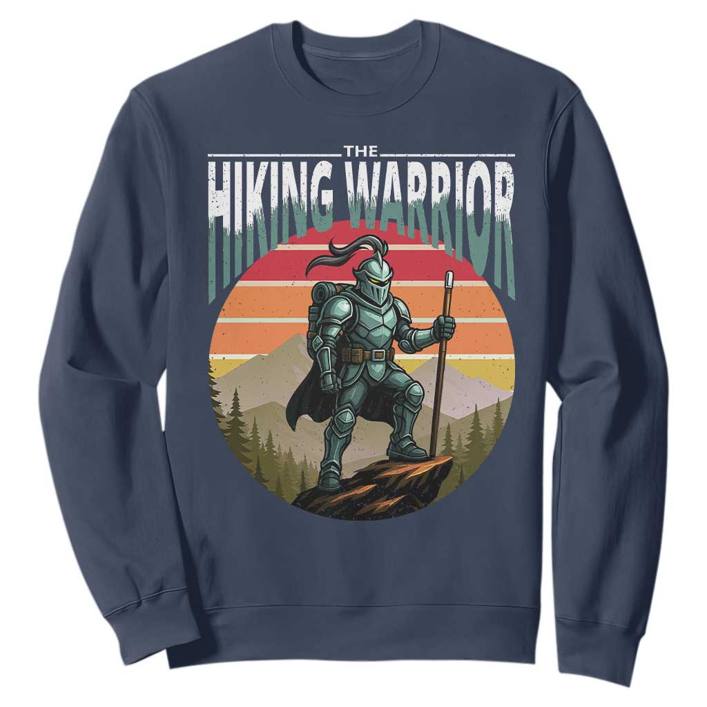 Funny Mountain Hikers Sweatshirt The Hiking Warrior Retro Forest Sunset TS11 Navy Print Your Wear