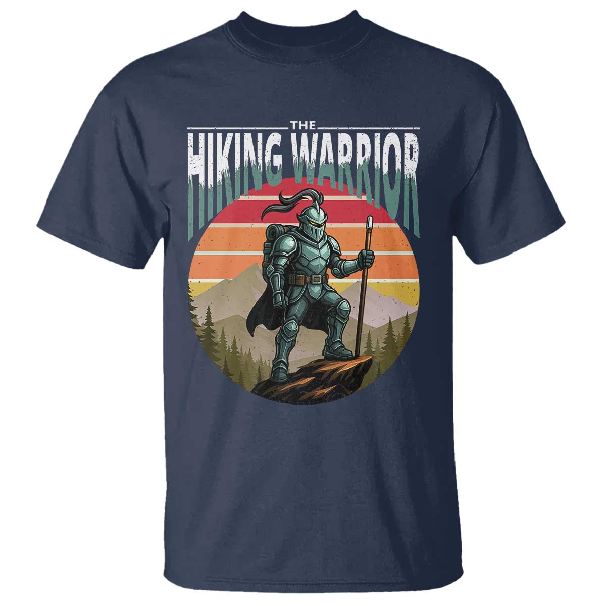 Funny Mountain Hikers T Shirt The Hiking Warrior Retro Forest Sunset TS11 Navy Print Your Wear