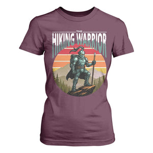 Funny Mountain Hikers T Shirt For Women The Hiking Warrior Retro Forest Sunset TS11 Maroon Print Your Wear