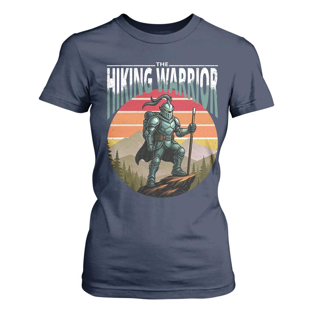 Funny Mountain Hikers T Shirt For Women The Hiking Warrior Retro Forest Sunset TS11 Navy Print Your Wear