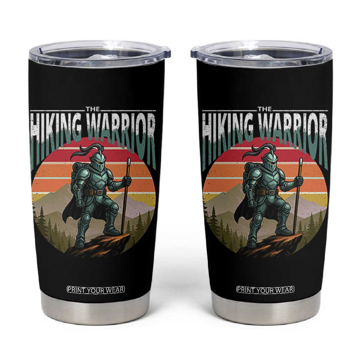 Funny Mountain Hikers Tumbler Cup The Hiking Warrior Retro Forest Sunset TS11 Black Print Your Wear