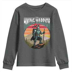 Funny Mountain Hikers Youth Sweatshirt The Hiking Warrior Retro Forest Sunset TS11 Dark Heather Print Your Wear