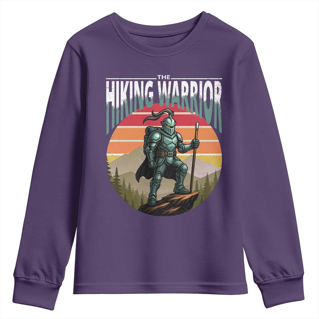Funny Mountain Hikers Youth Sweatshirt The Hiking Warrior Retro Forest Sunset TS11 Purple Print Your Wear