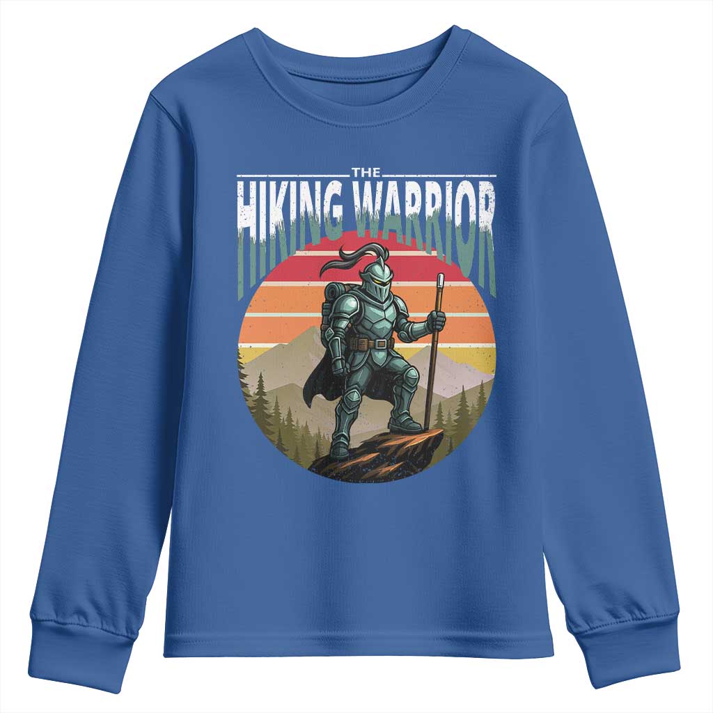 Funny Mountain Hikers Youth Sweatshirt The Hiking Warrior Retro Forest Sunset TS11 Royal Blue Print Your Wear