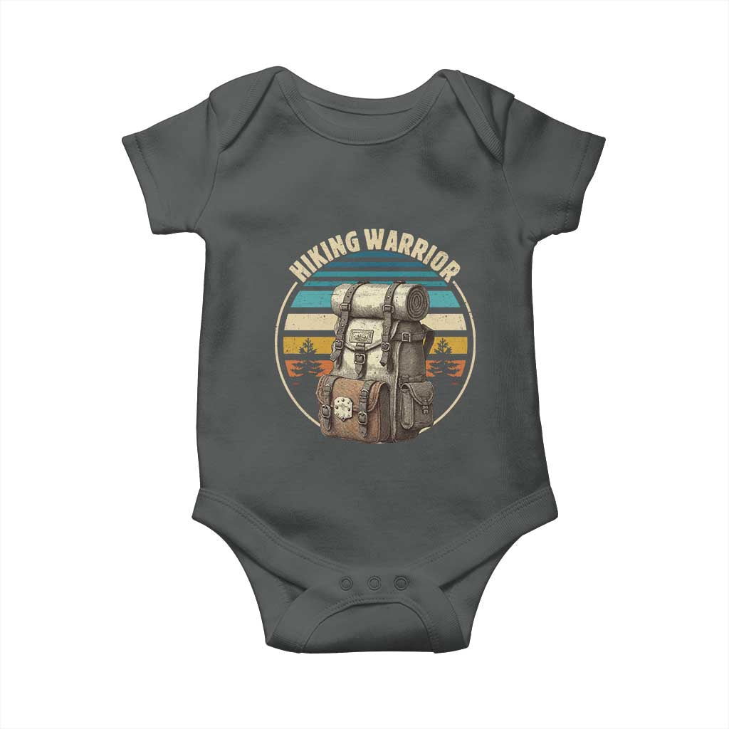 Funny Hiking Warrior Retro Backpack Nature Adventure Baby Onesie TS11 Dark Heather Print Your Wear