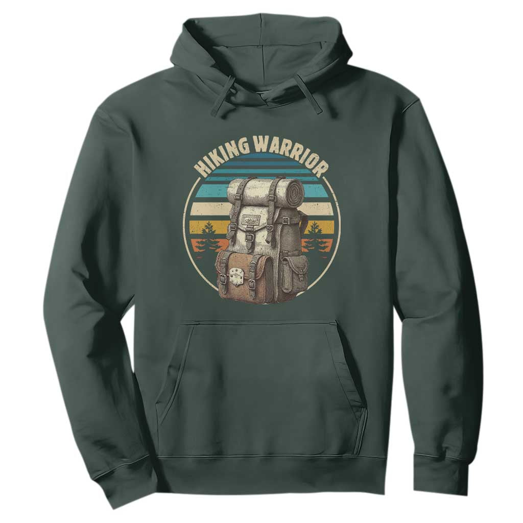 Funny Hiking Warrior Retro Backpack Nature Adventure Hoodie TS11 Dark Forest Green Print Your Wear