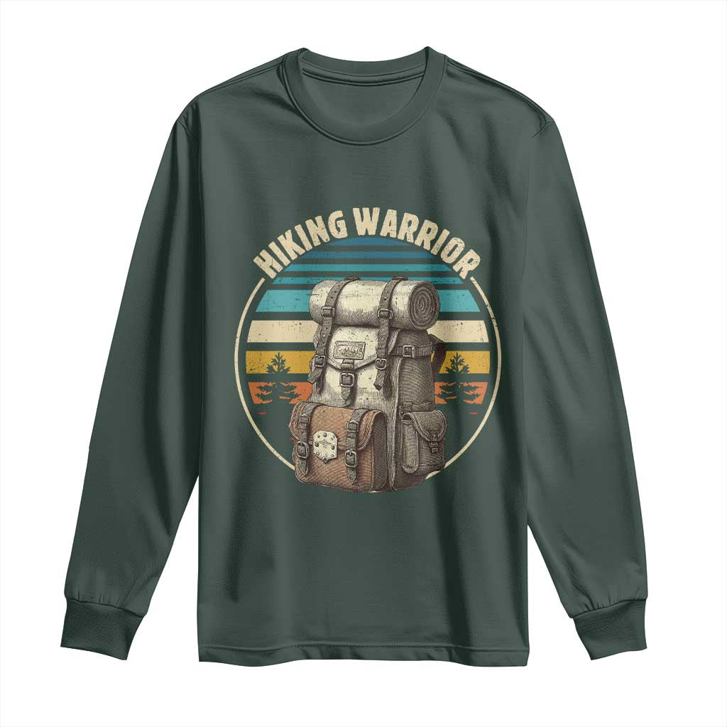 Funny Hiking Warrior Retro Backpack Nature Adventure Long Sleeve Shirt TS11 Dark Forest Green Print Your Wear